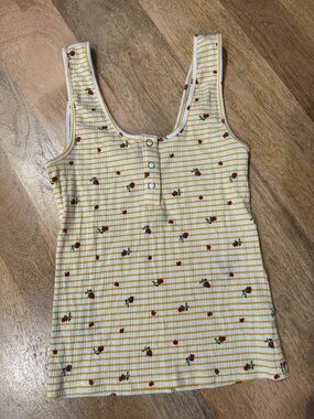 Forever 21 Yellow Striped Tank with Red Floral print